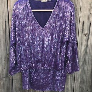 Vintage 1980’s Purple Sequin Blouse and Skirt Size M